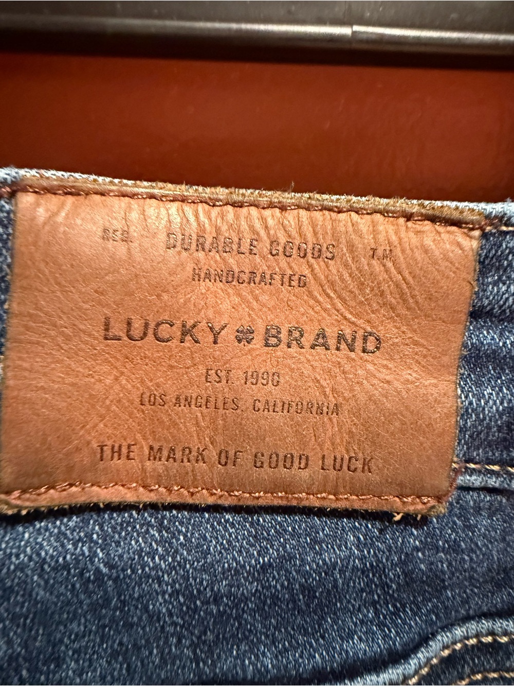 Lucky Brand Blue Skinny Jeans with Brown Leather Patch
